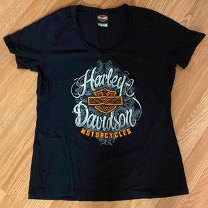 Harley Davidson Black V-Neck Shirt size Large